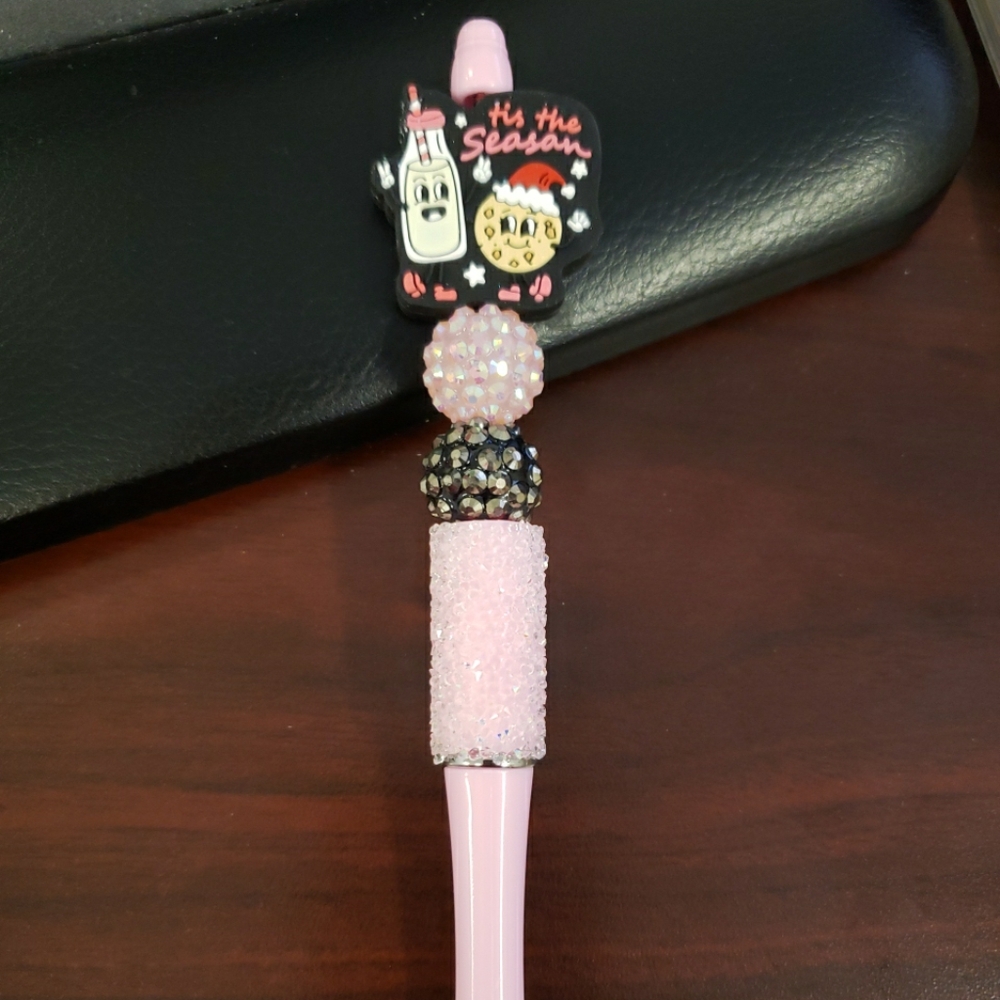 New Handmade Christmas tis the Season Milk and Cookies Focal Bead Beaded Pen